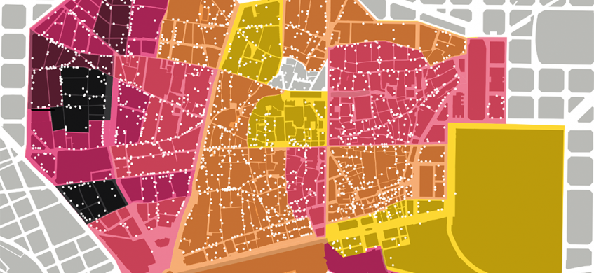 Mapa de Ciutat Vella amb arees colorejades.